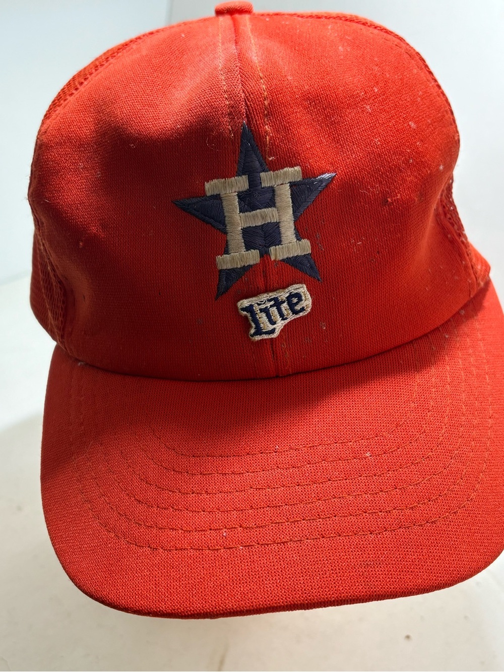 Vintage 1980s Houston Astros Miller Lite Hat Red/orange Mesh Trucker Snapback